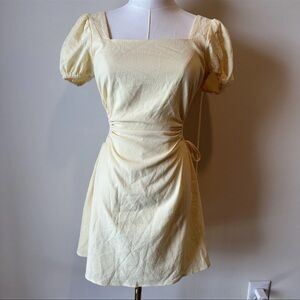 SHEIN Light Yellow Backless Puff Sleeve Dress